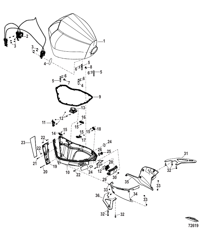 Serial Range Outboard 360R APX (4-STROKE)(4.6L)(V8) - 1E054247 & Up - Cowl