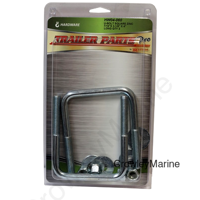 U-Bolt, Square Zinc, 7/16"x 3-1/8"x4" Long, 2/Package, includes Nylon Insert Locknuts and Flat Washers (404741)
