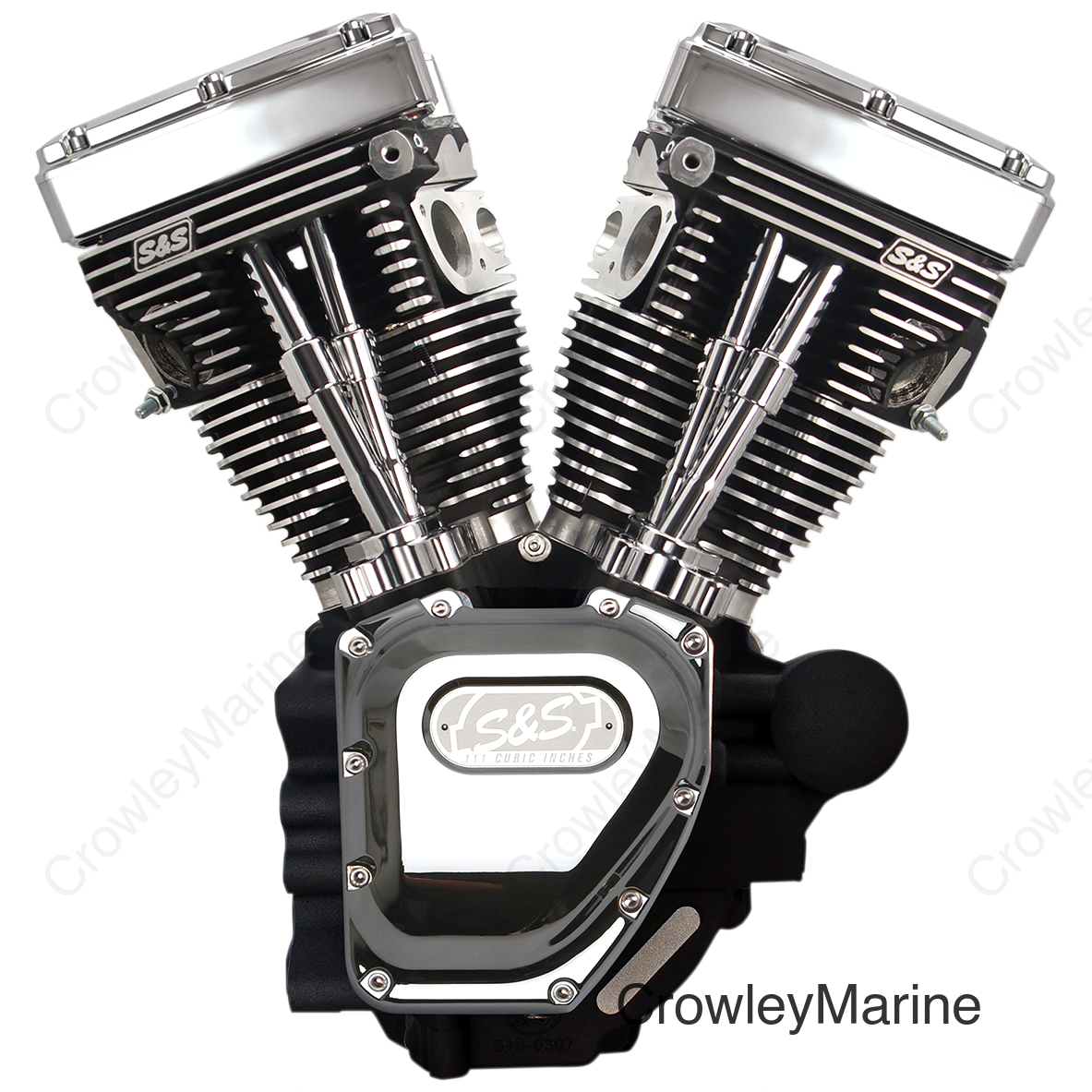 T111 Long Block Engine - Wrinkle Black and Chrome - Touring
