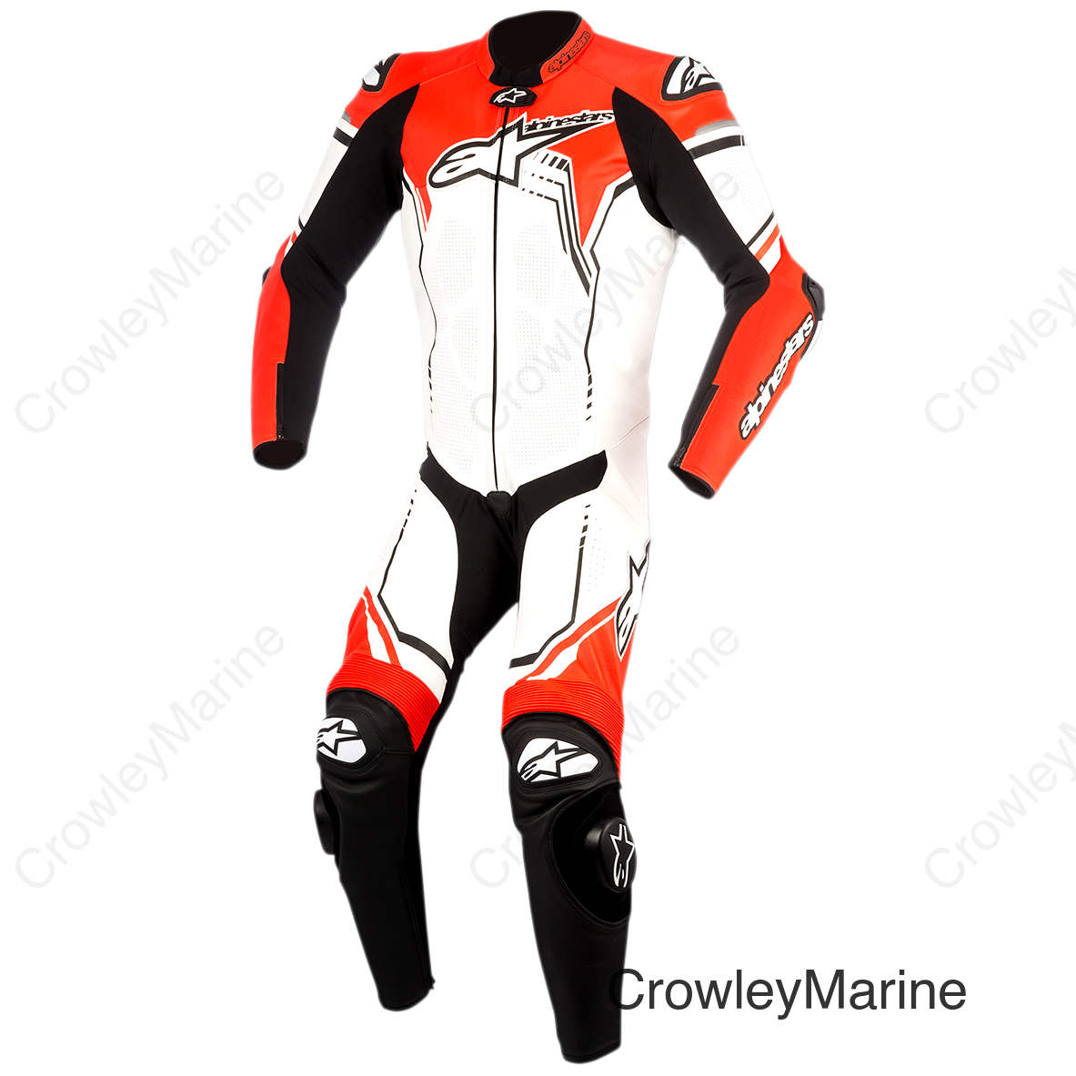 GP Plus v2 1-Piece Leather Suit - White/Black/Red Fluorescent - US 46 / EU 56