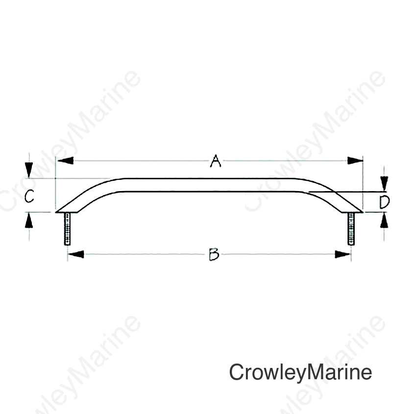 Sea-Dog 2546071 Stud Mount Handrail, Tube: 3/4", A: 18-1/2", B:16-3/4",  C:2", D:1-1/4" Fastener: 5/16"-18 Nut, Weight: .64, Stainless