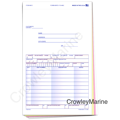 SPECIAL PARTS ORDER FORM (612)