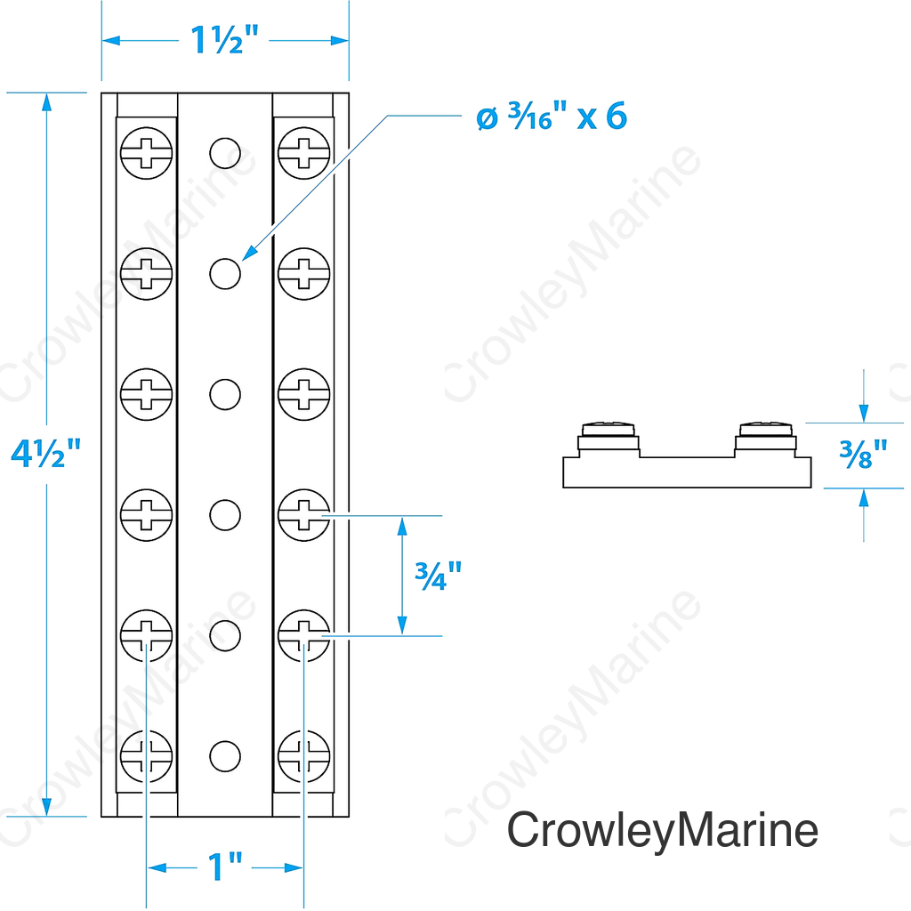 Seachoice Terminal Block, 6-Gang, Brass Clips and Contacts