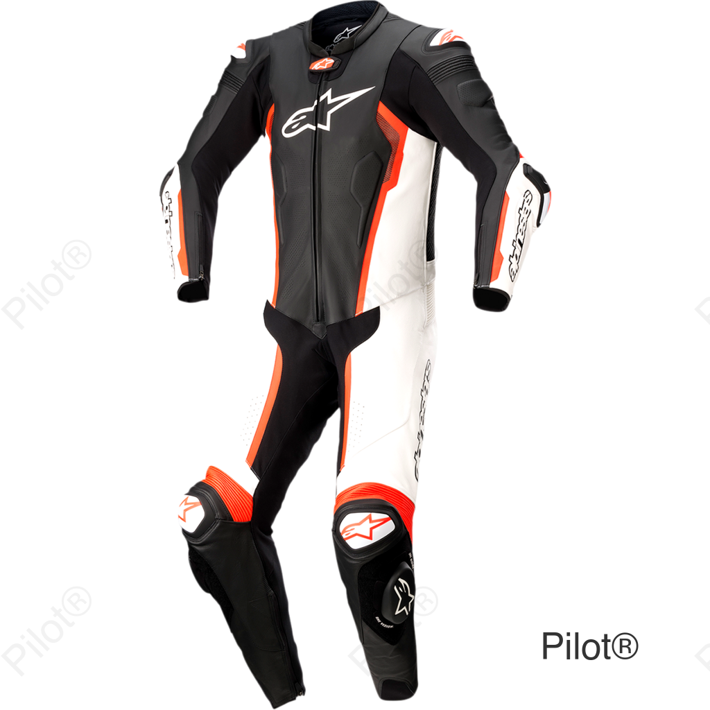 Missile v2 - 1-Piece Leather Suit - Black/White/Red Fluorescent - US 46 / EU 56