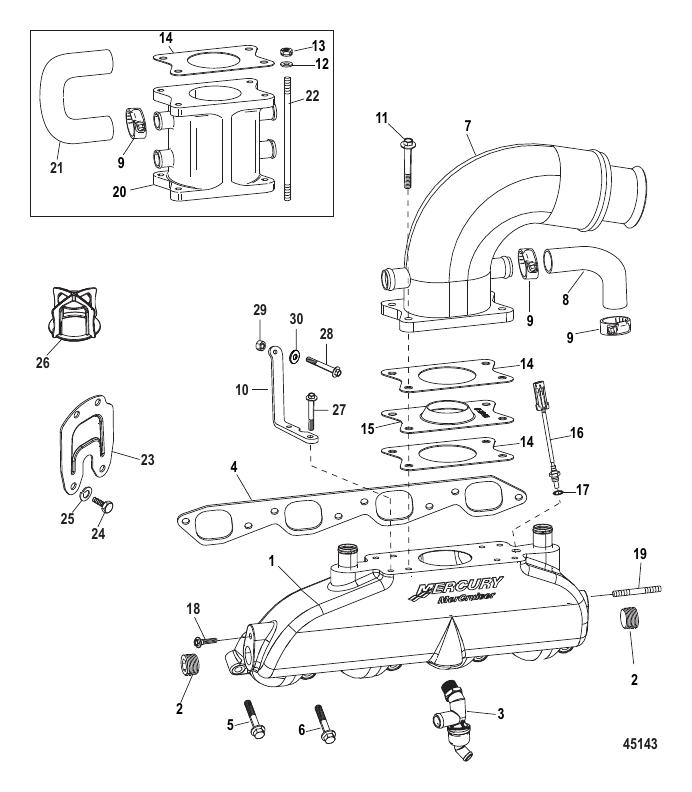 Exhaust Manifold Elbow and Riser - Serial Range Stern Drive 540 Stroker ...