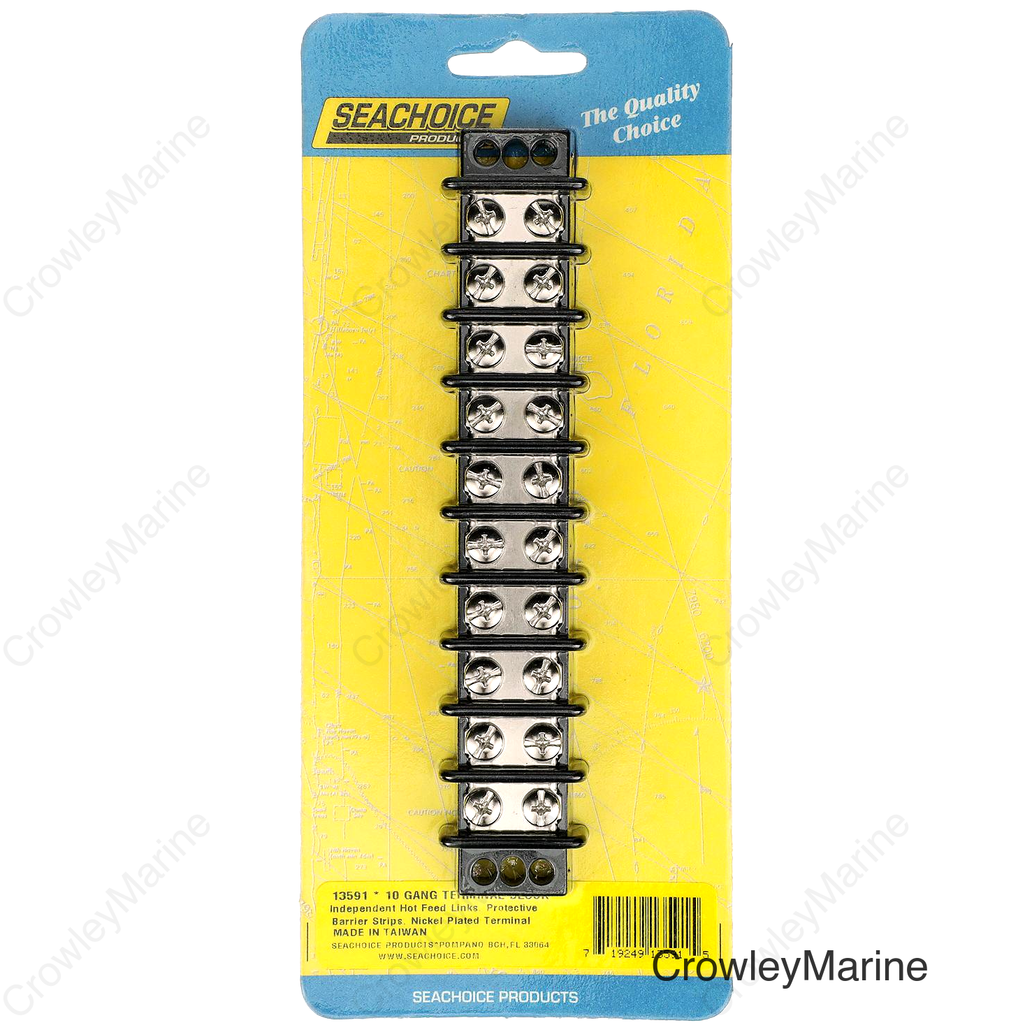 Seachoice Terminal Block, 10-Gang, Nickel Plated Brass Terminals