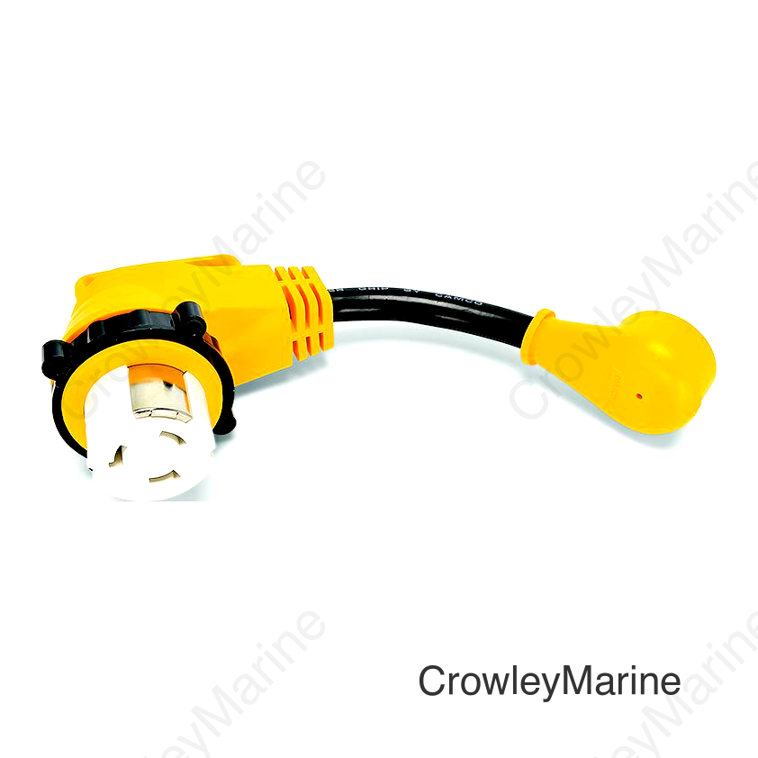 Camco 55638 90° Powergrip Locking Dogbone Adapter, 15A to 50A
