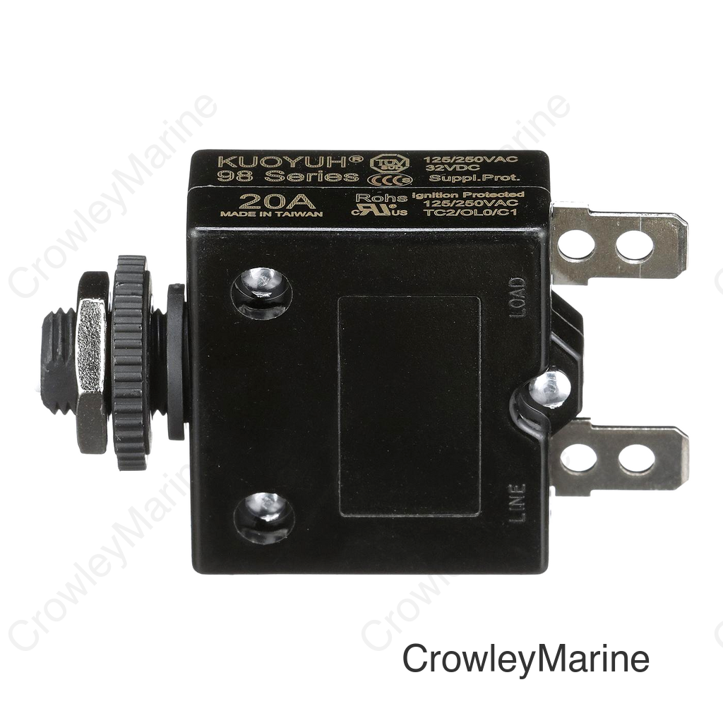 Seachoice Circuit Breaker, Push to Reset, 20 Amp