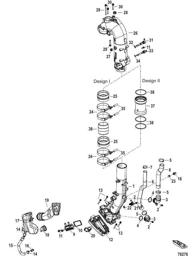 Serial Range Outboard 250R Racing (4-STROKE)(4.6L)(V8) - 1E080500 & Up - Exhaust