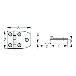 Sea-Dog 2035121 Dampening Offset Short Side Door Hinge #8 FH Weight .10/ .20 A=2-18", B=5/8", C=1-3/8", D=1-1/2", E= 1/16",  F=3/8" thumbnail-0