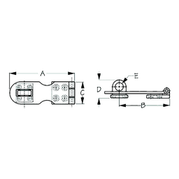 Sea-Dog 2221201 Safety Hasp, , A:3", B:2-5/16", C:1", D: 3/4", E: 3/8", #6 FH, Chrome thumbnail-0