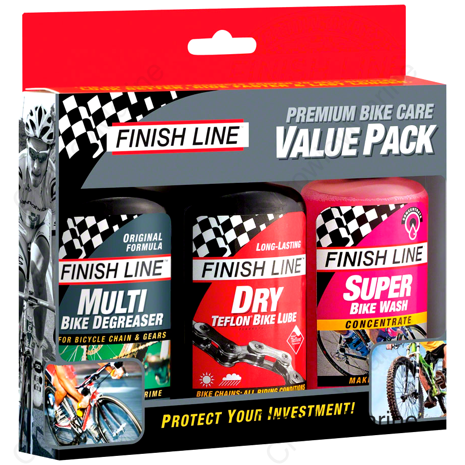 Finish Line Bike Care Value Pack Includes DRY Chain Lubricant EcoTech Degreaser and Super Bike Wash Cleaner