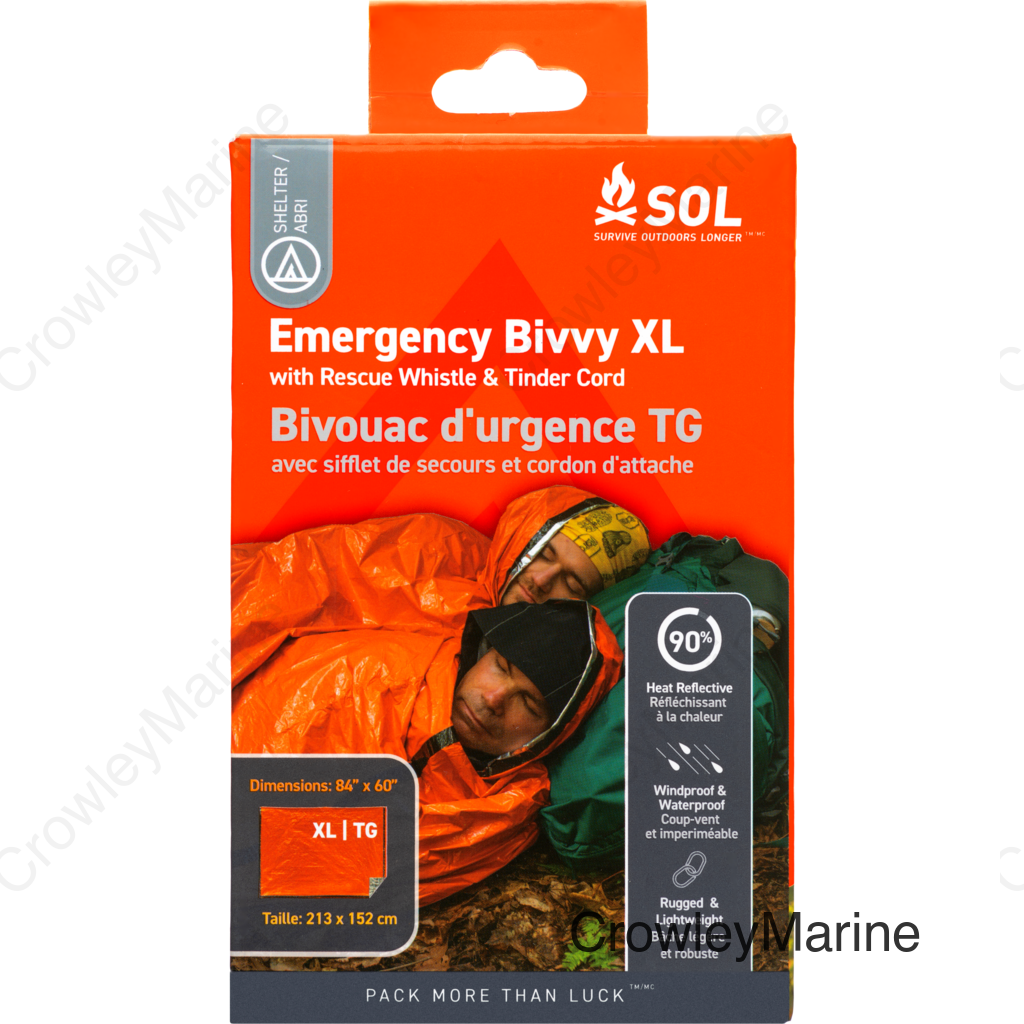 SOL 2-PERSON EMERGENCY BIVVY W/ RESCUE WHISTLE 4/PK