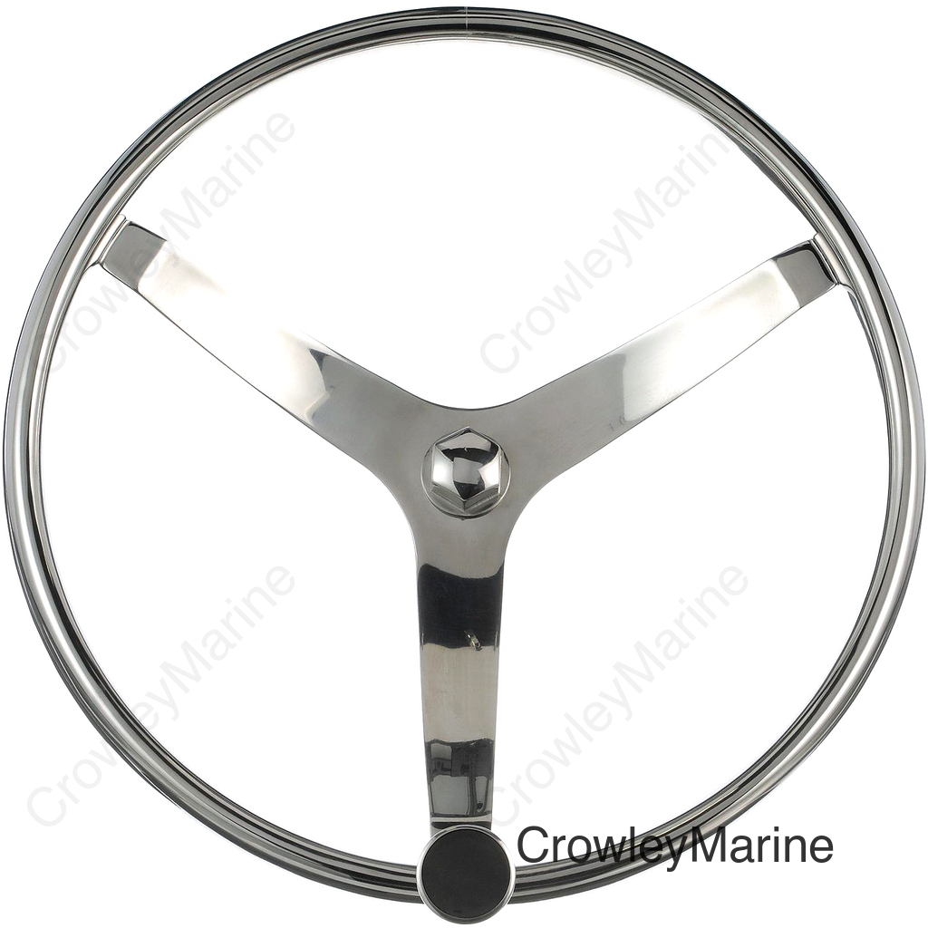 Seachoice 3 Spoke Sports Steering Wheel w/ Turning Knob, Fits 3/4 In. Tapered Shaft, 15.5 In. Diameter