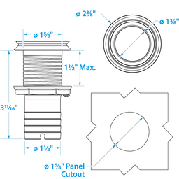Seachoice Mega-Flow Dripless Thru Hull Fitting, 316 Stainless Steel, Fits 1-1/2 In. Hose, 1-1/2 In. Max. Hull thumbnail-1