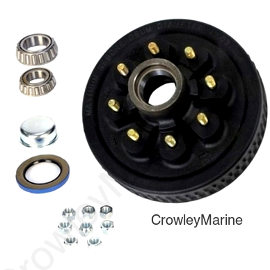 Hub & Drum Kit, 8-219-13 25580/14125A Bearings, 2.25" Seal, Cap, 9/16" Cone Nuts, Painted, 3500lb Capacity, 12" x 2" Drum, Fits Dexter 5200lb-7000lb Axles (120286)