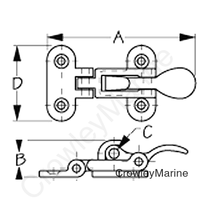 Sea-Dog 2211001 Anti-Rattle Fastener, Stainless Steel, A: 3", B: 3/4" C:1/4", D: 1-1/2", #10 FH