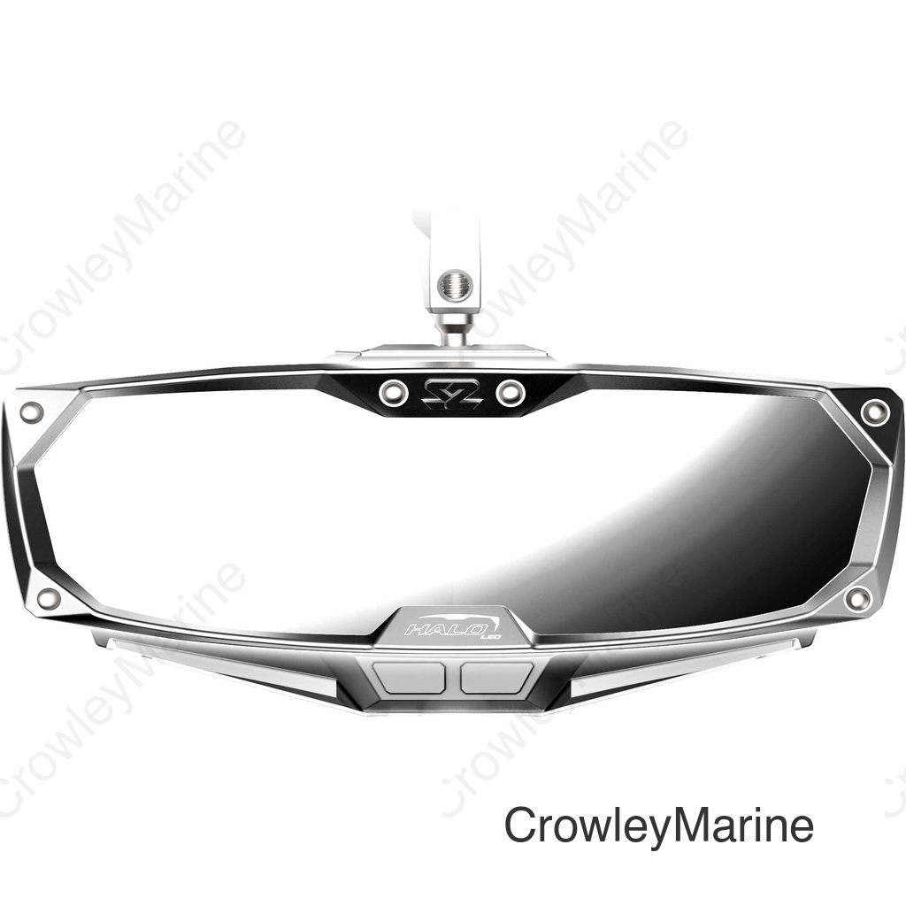 Mirror - Halo R - Rear View w/LED Cabin Light - Rectangle - Silver w/Silver Bezel - Defender