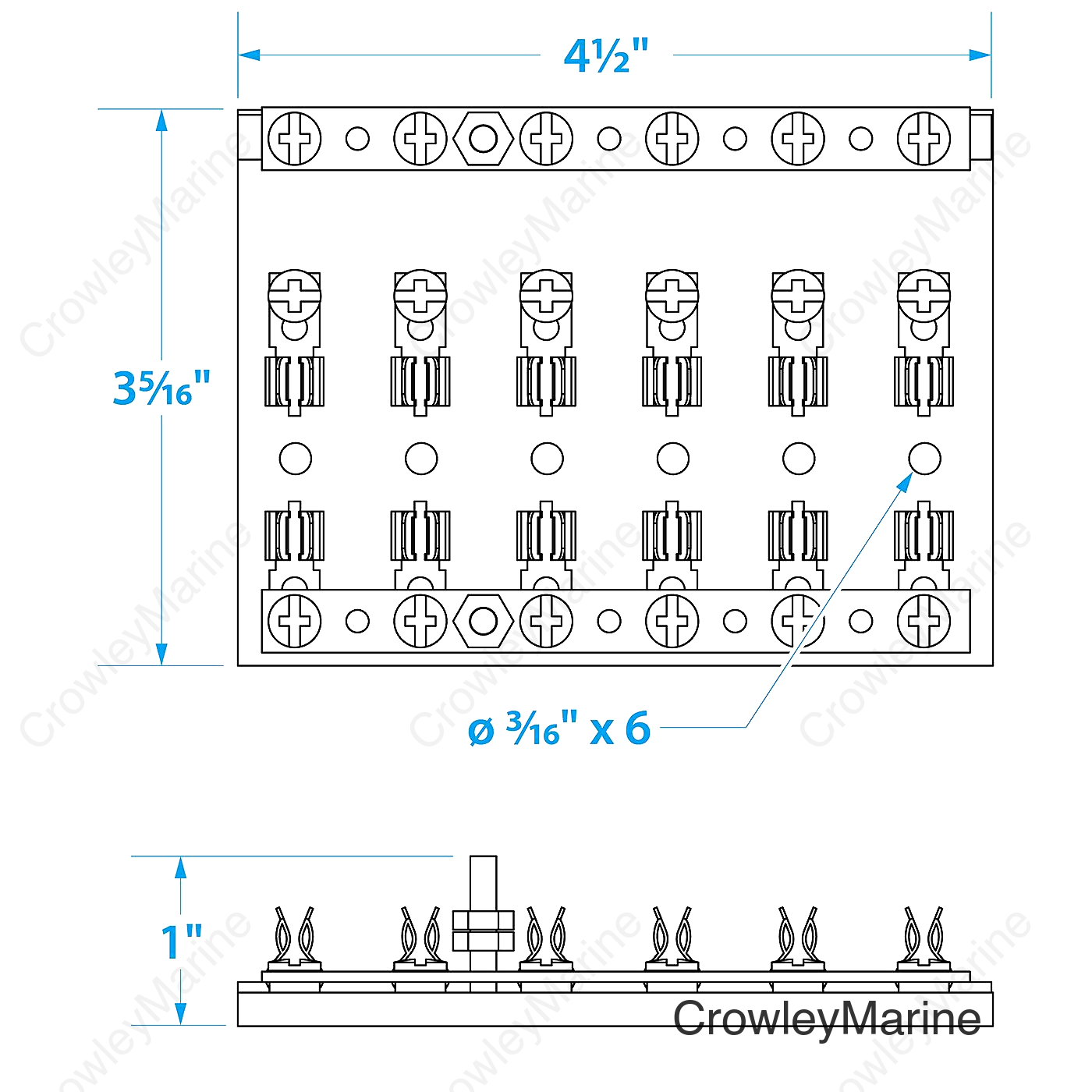 Seachoice 6-Gang Fuse and Terminal Block, Brass Clips and Contacts, SFE 20 Amp of 3AG Fuse
