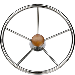 Seachoice 5-Spoke Destroyer Steering Wheel, Stainless Steel, Genuine Teak Center Cap thumbnail-4