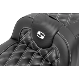 RoadSofa™ Seat - with Backrest - Carbon Fiber - Lattice Stitch - White Stitch - FLTR/FLHX '23-'24 thumbnail-0