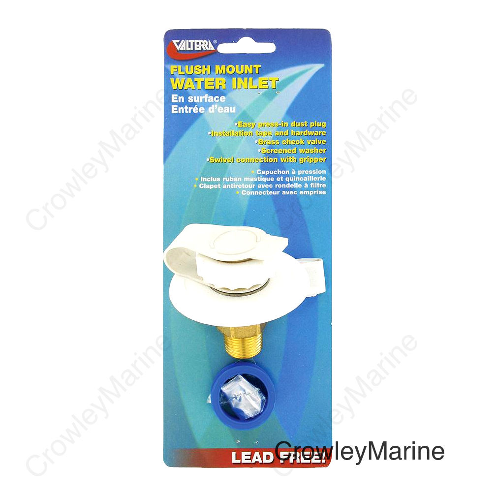 Valterra Flush Mount MPT Plastic Flange Brass Check Valve RV Water Inlet | Includes Screws, Putty Tape & Teflon Tape