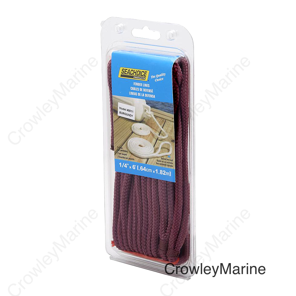 Seachoice Braided Bumper Fender Line, 1/4 in. X 6 Ft., Burgandy Red