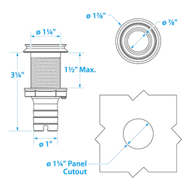 Seachoice Mega-Flow Dripless Thru Hull Fitting, 316 Stainless Steel, Fits 1 in. Hose, 1-1/2 in. Max. Hull thumbnail-2