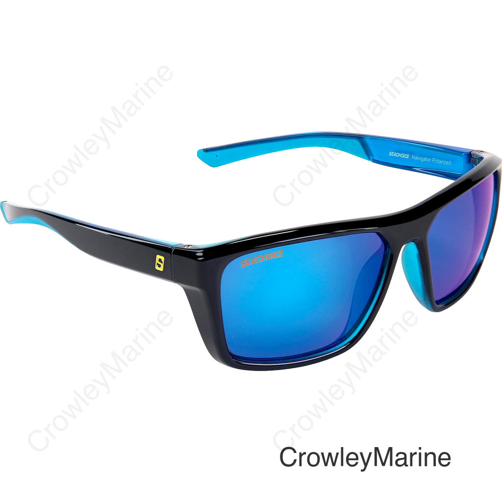 Seachoice 98813 "Navigator" Polarized Sunglasses, Frame: Shiny Black/Black Backspray, Lens: Blue Mirror