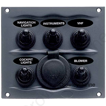 5-Switch w/Power Socket, 2.9"H x 3.75"L x 4.25"W