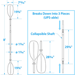 Seachoice 8 Ft. 3-Piece Straight-Blade Kayak Paddle, 19-3/8 In. X 7-3/4  In. Blades, 1-1/8 In. Dia. Anodized Aluminum Shaft thumbnail-7