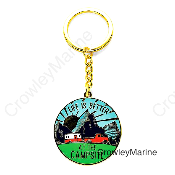 Camco 53289 Enamel Keychain, RV Themed, Camper Sunrise Round