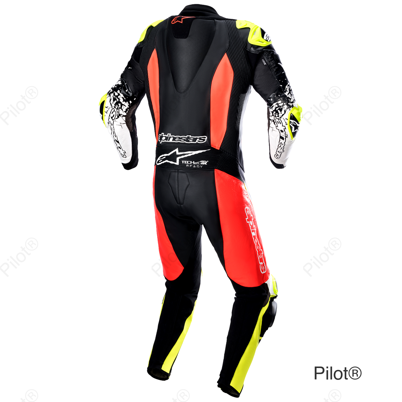 GP Tech v4 Leather Suit - Black/Red/Yellow Fluorescent - US 42 / EU 52