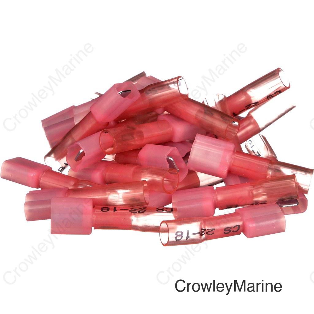 Seachoice Heat Shrink Insulated Disconnect, Marine Grade Heat-Shrinkable Male Disconnect Terminals, Red, Pack of 25, 22-18 Wire Range