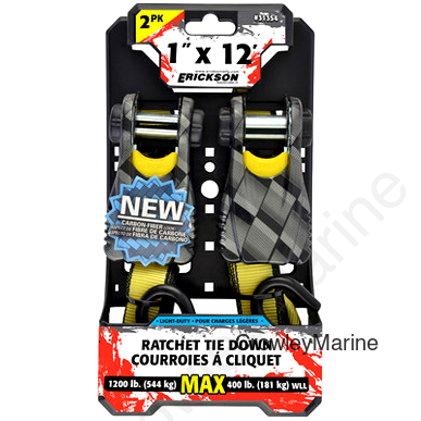 Ratchet Strap, 1" x 12', 400lbs. WLL, S-Hk, Molded Hndl, 2-Pk (397710)