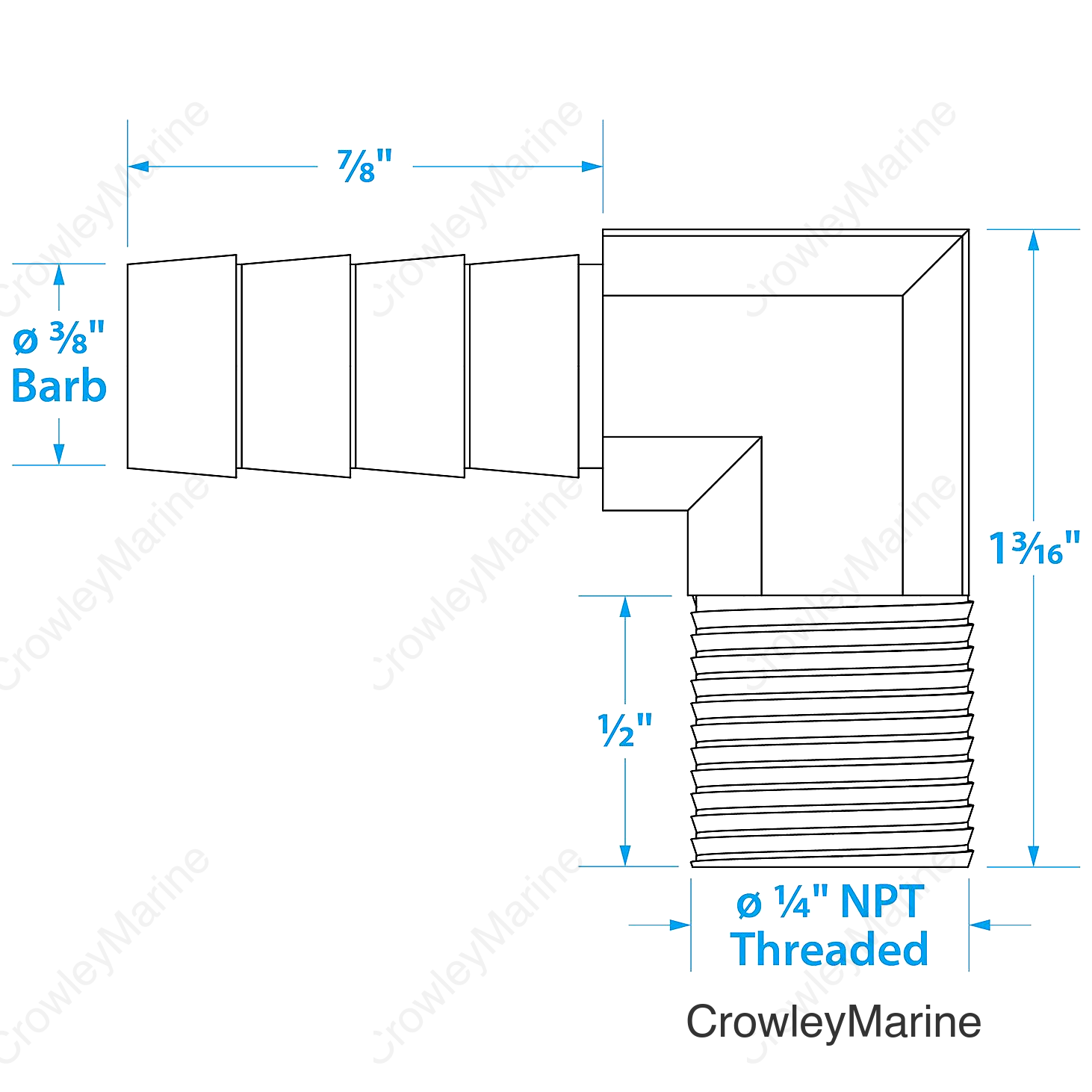Seachoice 90-Degree Fuel Elbow, 3/8 In. With 1/4 In. Thread