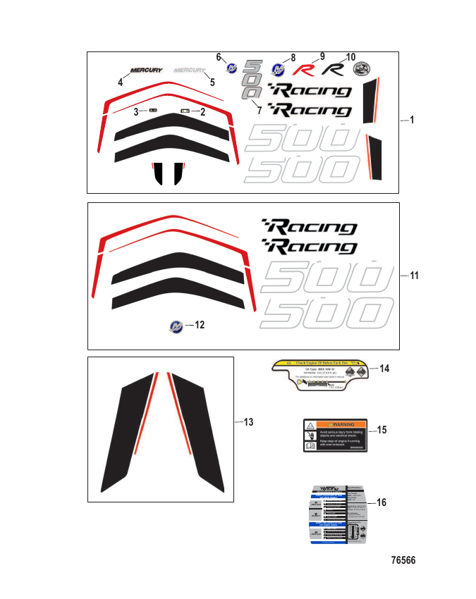 Serial Range Outboard 500R Racing (4-STROKE)(4.6L)(V8) - 1E099432 & Up - Decals