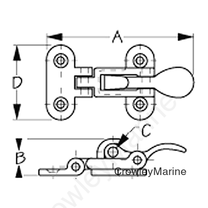 Sea-Dog 2221101 Anti-Rattle Fastener, Chrome/Brass, Carded, A: 4" B: 15/16" C: 1/4" D: 2", #10 FH