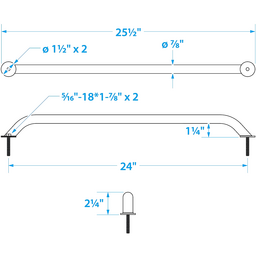 Seachoice Hand Rail w/ Studs, 24 In. Long, 304 Stainless Steel, 5/16-18 X 1-7/8 In. Studs thumbnail-1