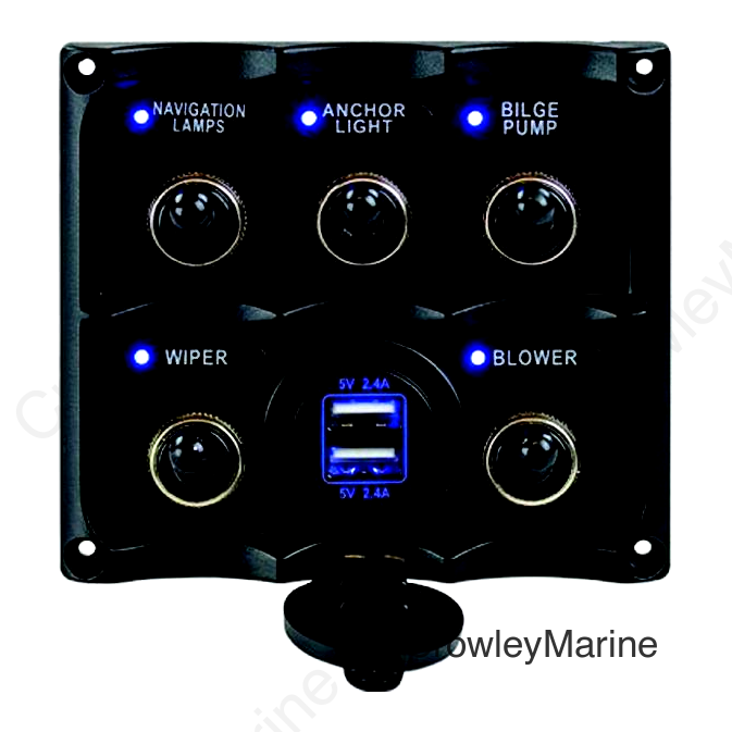 Seadog 424617-1 Water Resistant Toggle Switch Panel w/5 Switches & USB Power Stocket