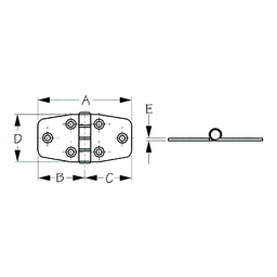 Sea-Dog 2035301 Dampening Door Hinge, #8 FH, Weight= .11/ .22 A= 2-7/8" , B=1-7/16", C=1-7/16" D=1-1/2", E=1/16" thumbnail-0