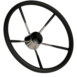 Seachoice 5-Spoke Destroyer Steering Wheel w/ Permanent Foam Grip, Stainless Steel, Black Center Cap thumbnail-3