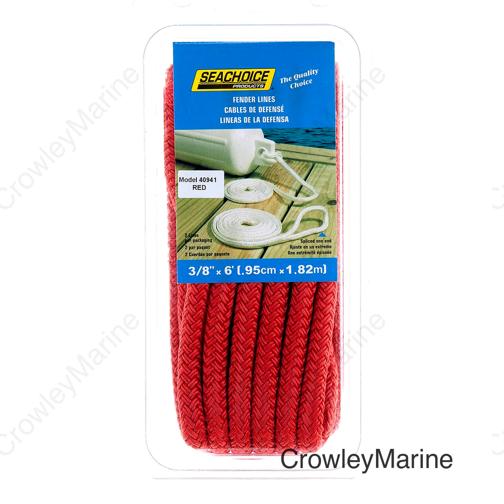Seachoice Double-Braid Bumper Fender Line, 3/8 in. X 6 Ft., Red