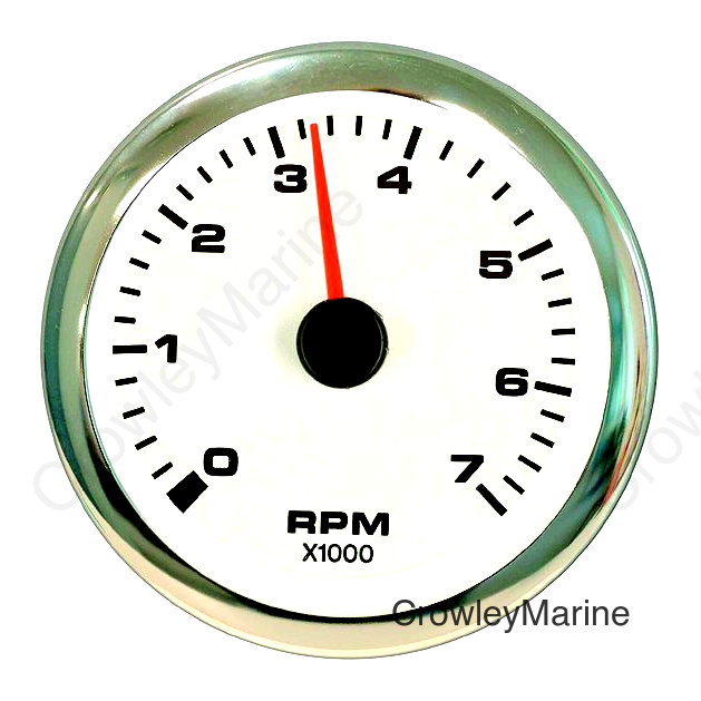 Sierra 62561P White Premier Pro Series 3" Stainless Steel Outboard & 4 Stroke Gas Engine 0-7,000 RPM Dial Range Tachometer Gauge with Outboard Alternator or Coil Sender Code