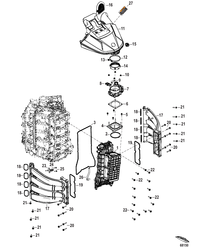 Serial Range Outboard 250R Racing (4-STROKE)(4.6L)(V8) - 1E080500 & Up - Intake System Design II
