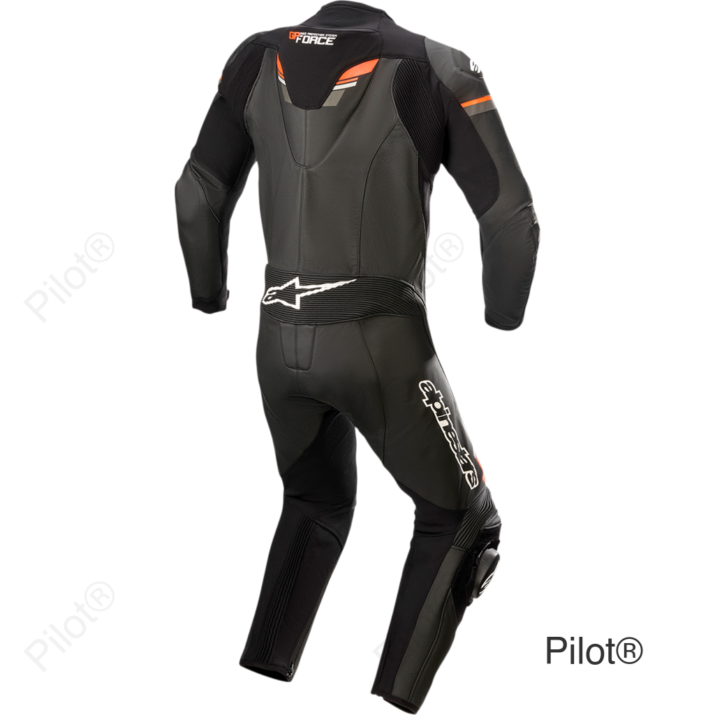 GP Force Chaser 1-Piece Leather Suit - Black/Red Fluorescent - US 38 / EU 48