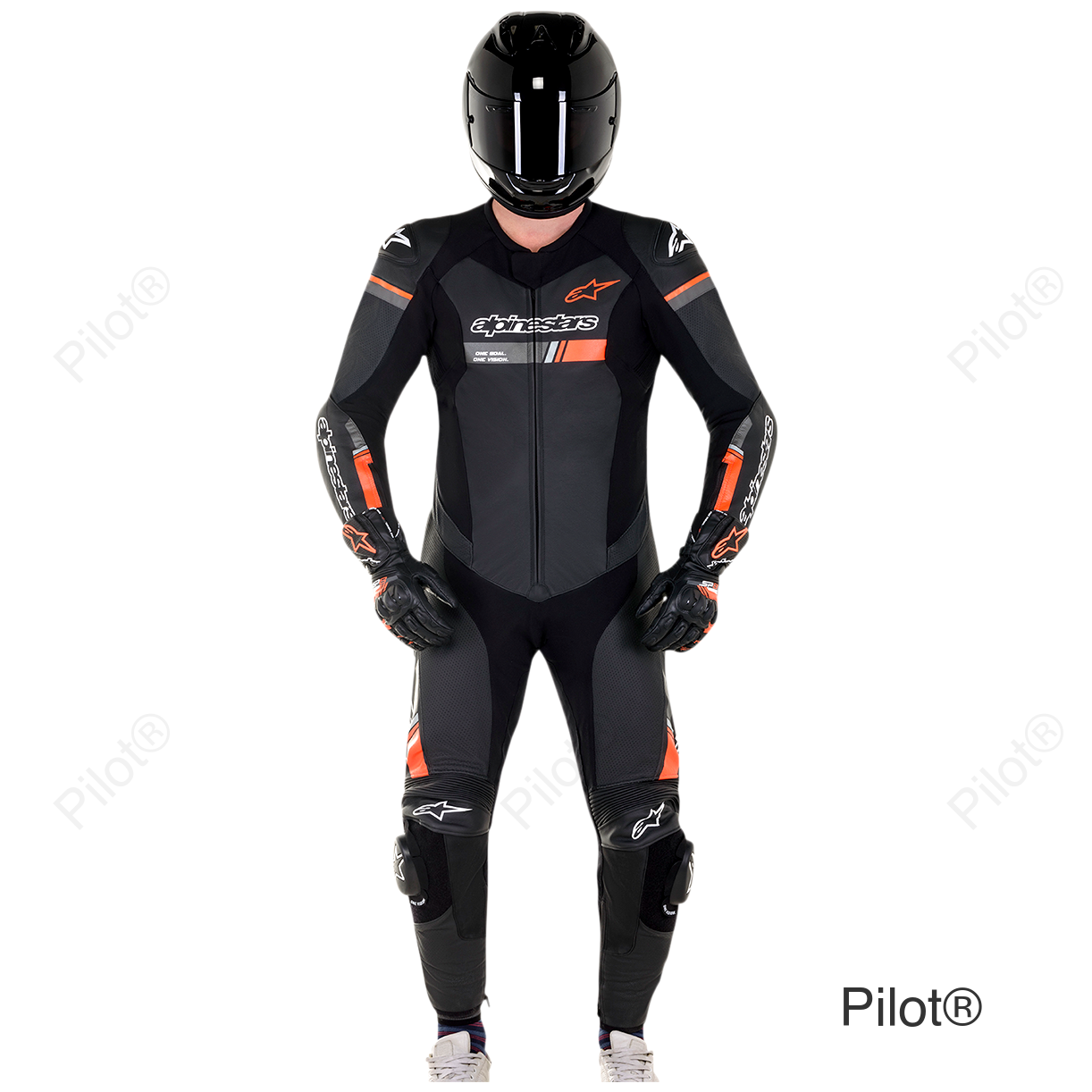 GP Force Chaser 1-Piece Leather Suit - Black/Red Fluorescent - US 42 / EU 52