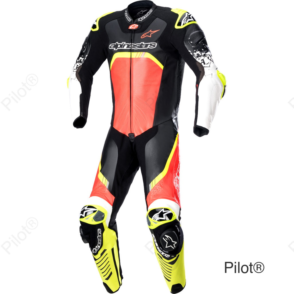 GP Tech v4 Leather Suit - Black/Red/Yellow Fluorescent - US 48 / EU 58
