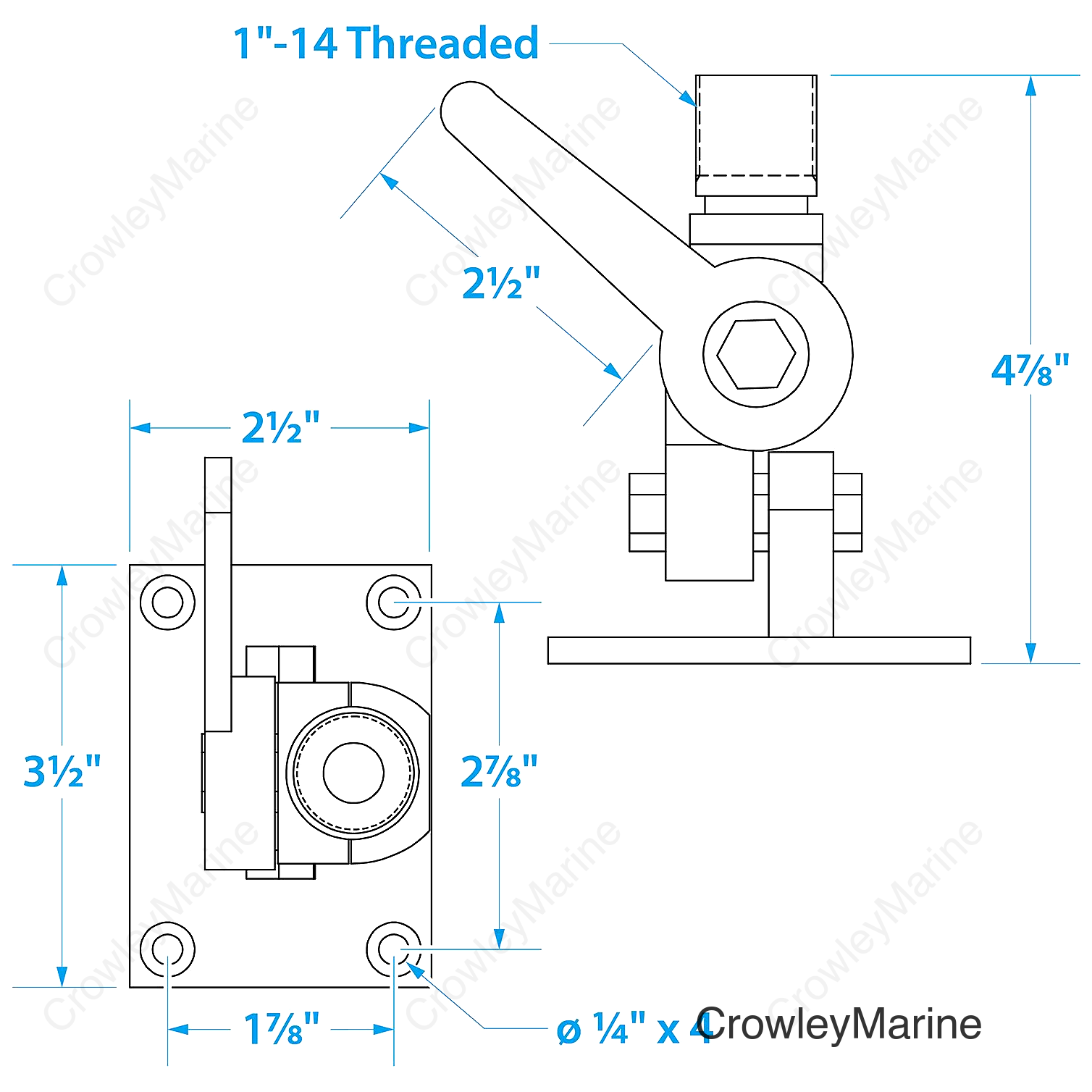 Seachoice 19521 Universal Antenna Ratchet-Mount Base, Chrome-Plated Brass