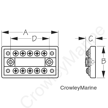 20 Terminals, #8-32, 5-5/16"L x 1-13/16"W
